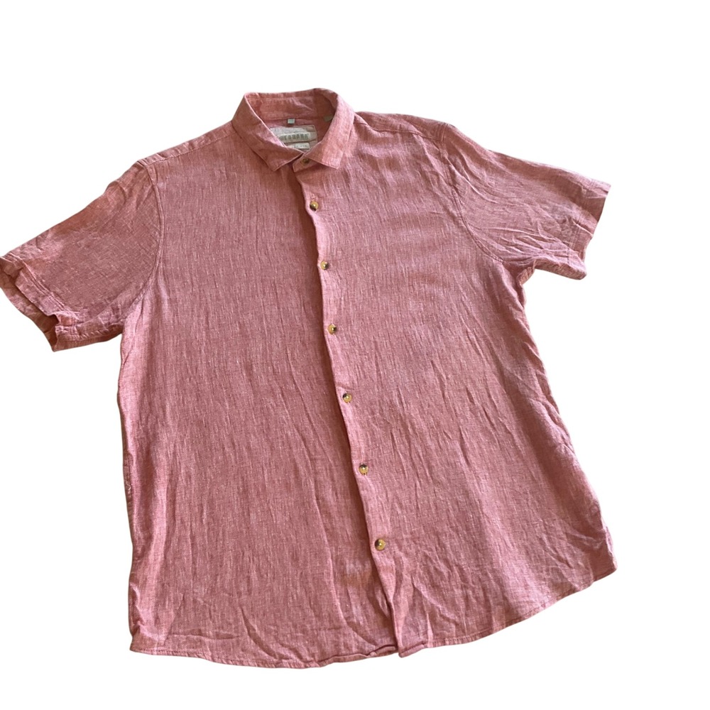 Cabana Fashions Button‎ Down Shirt Women Large Pink Linen Blend Short Sleeve